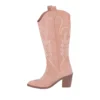 Beige Low Heel Suede Boots Women Knee High