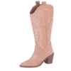 Beige Low Heel Suede Boots Women Knee High