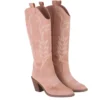 Beige Low Heel Suede Boots Women Knee High