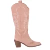 Beige Low Heel Suede Boots Women Knee High