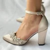 Beige Rhinestone Block Heel Pumps for Women RA-8001
