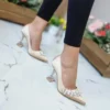 Beige Satin Rhinestone Stiletto Heels for Women RA-510