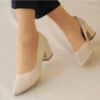 Beige Suede Block Heel Pumps for Women RA-162