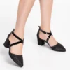 Black Ankle Strap Block Heel Pumps for Women RA-803