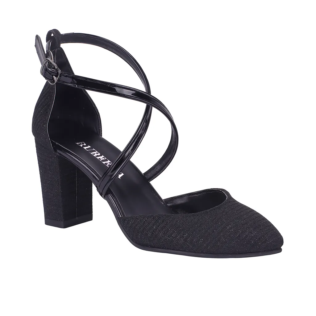 Black Ankle Strap Block Heel Pumps for Women RA-803