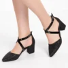 Black Ankle Strap Block Heel Pumps for Women RA-803