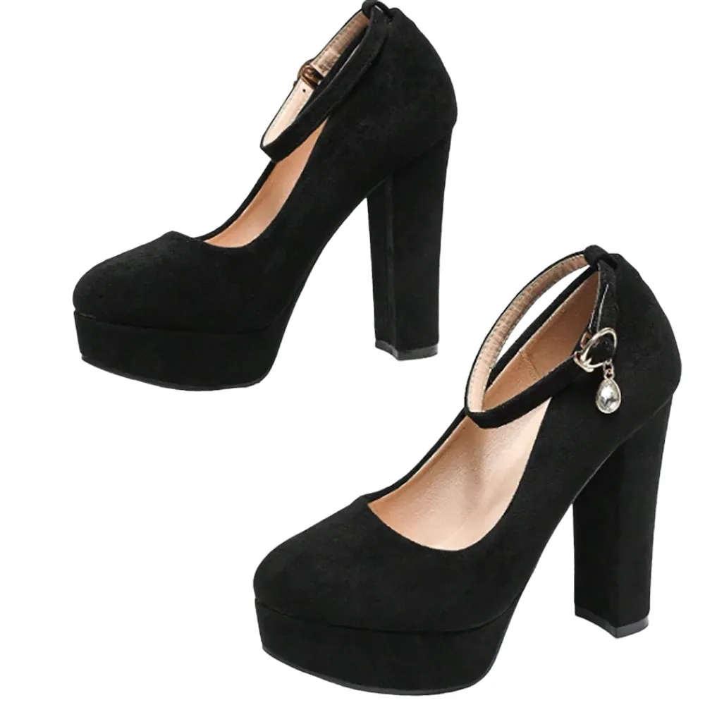 Black Ankle Strap High Platform Heels for Women RA-210
