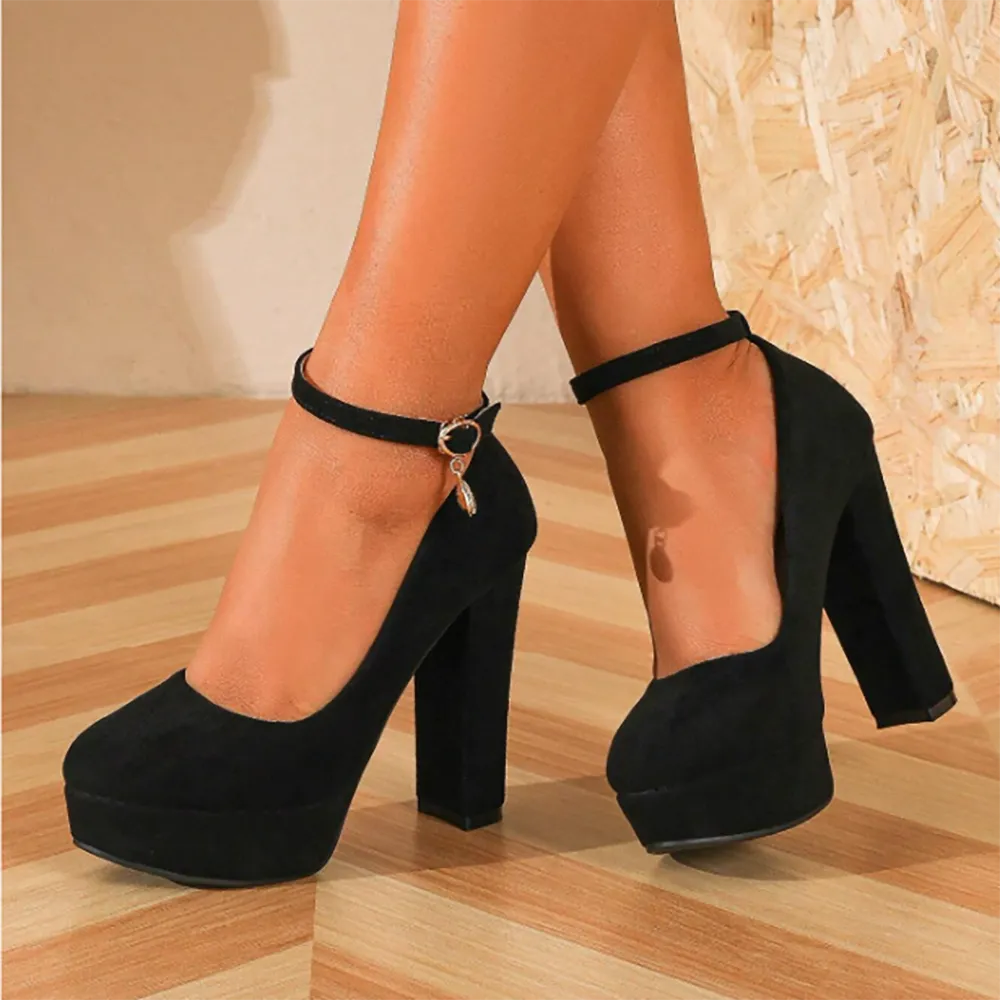 Black Ankle Strap High Platform Heels for Women RA-210