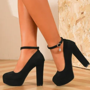 Black Ankle Strap High Platform Heels for Women RA-210