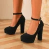 Black Ankle Strap High Platform Heels for Women RA-210
