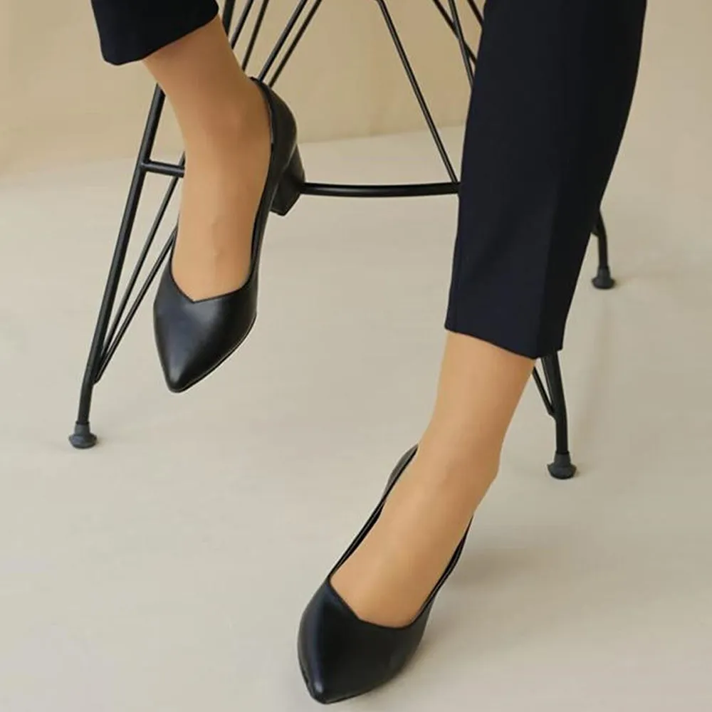 Black Block Heel Pumps for Women RA-162