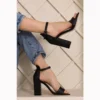 Black Chunky Heel Ankle Strap Sandals MA-030
