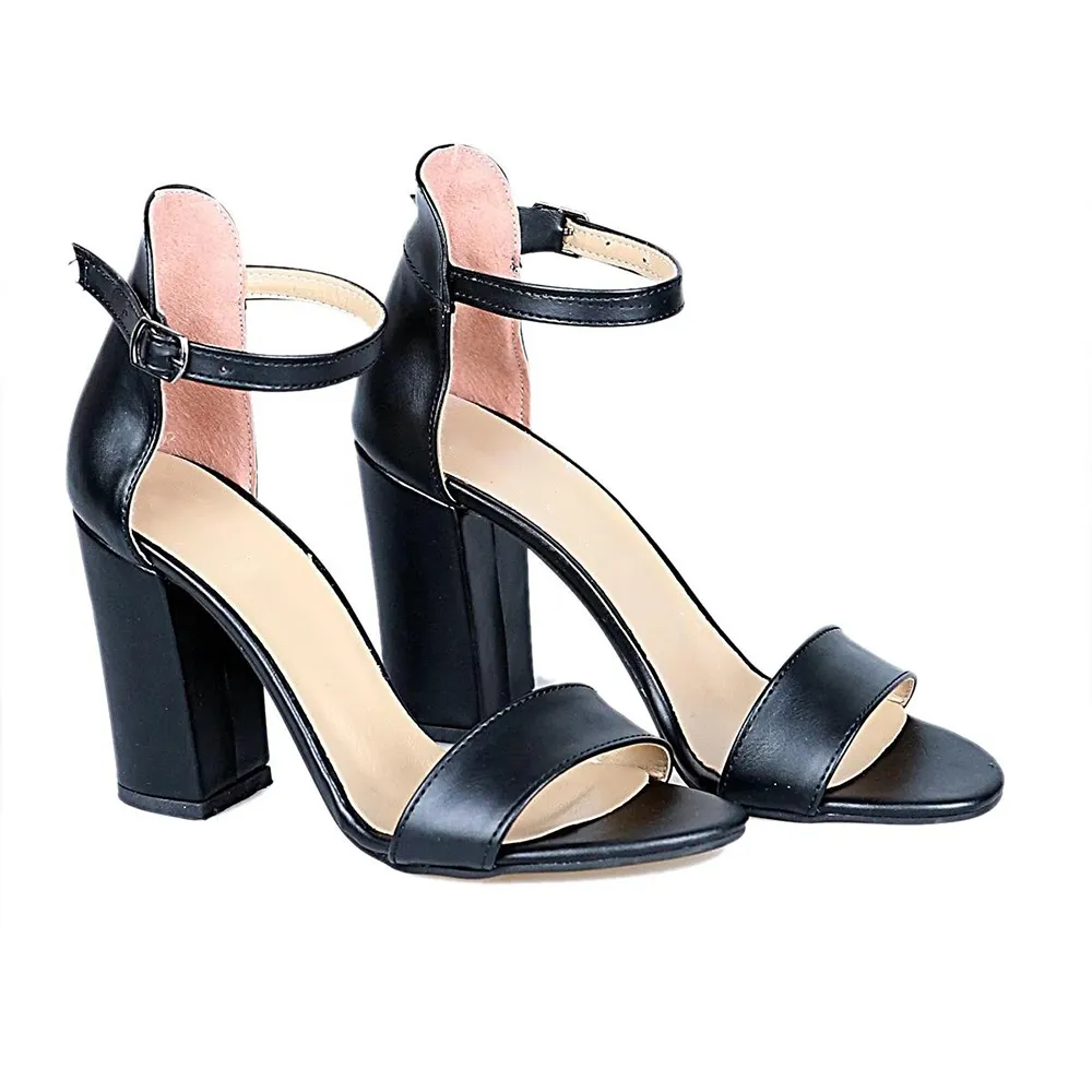 Black Chunky Heel Ankle Strap Sandals MA-030