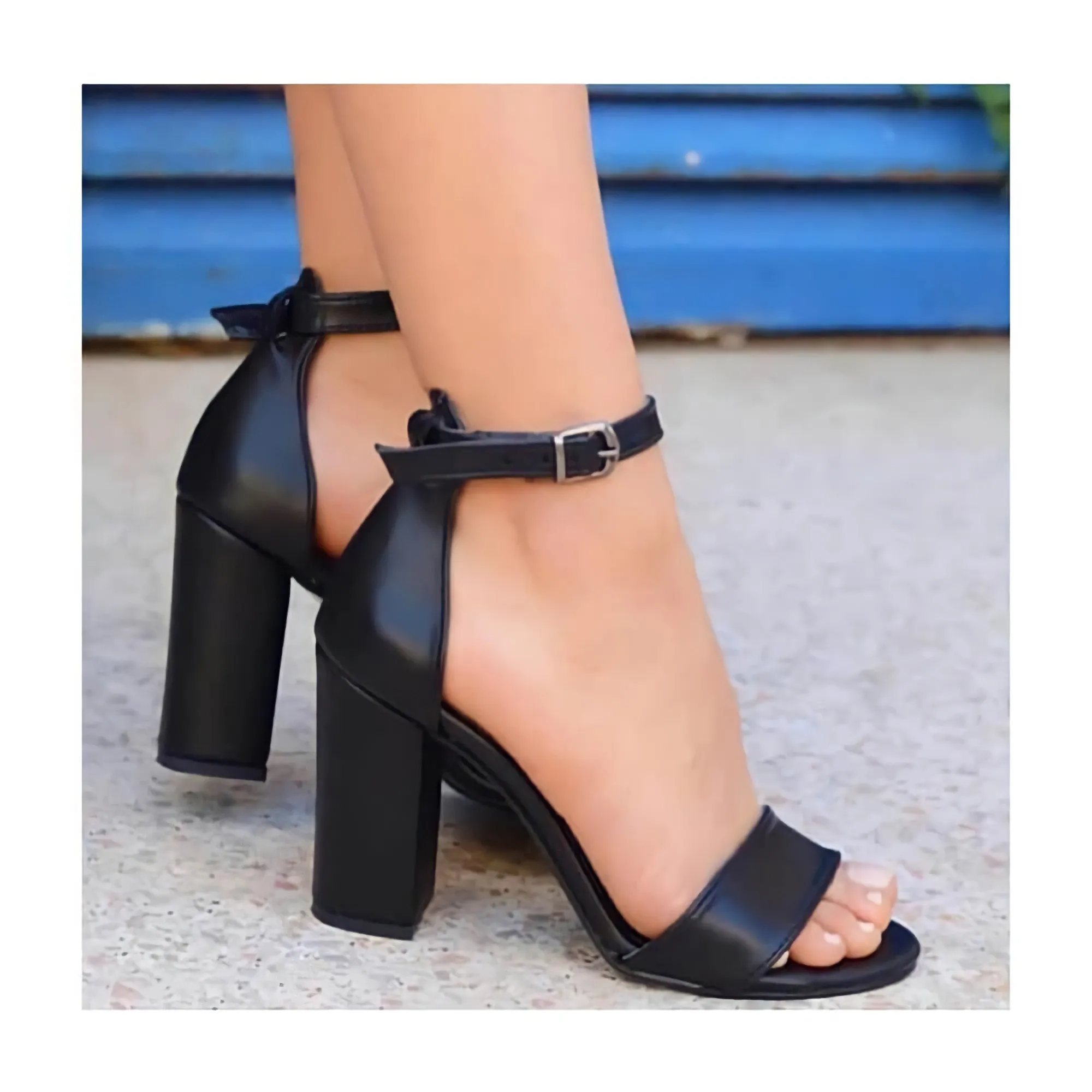 Black Chunky Heel Ankle Strap Sandals MA-030