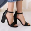 Black Chunky Heel Ankle Strap Sandals MA-030