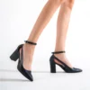 Black Dressy Block Heel Ankle Strap Pumps RA-8030