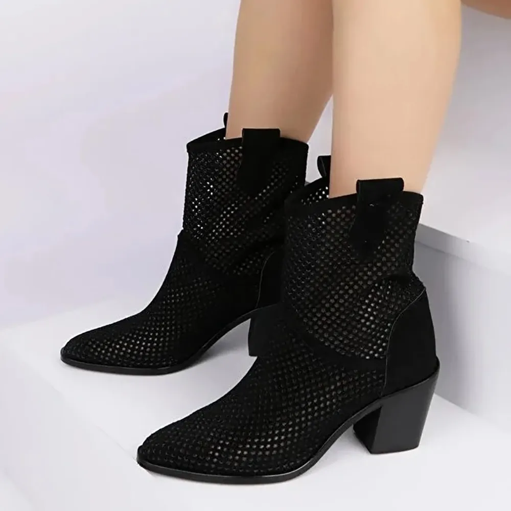 Black Heeled Western Cowboy Boots for Women