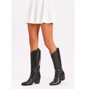 Black Knee-High Cowboy Boots for Women TU-03