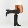 Black Knee-High Cowboy Boots for Women TU-03