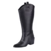 Black Knee-High Cowboy Boots for Women TU-03
