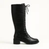 Black Lace up Boots Women Knee High TU-011