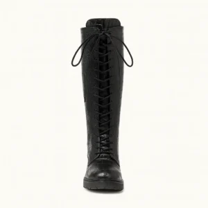Black Lace up Boots Women Knee High TU-011
