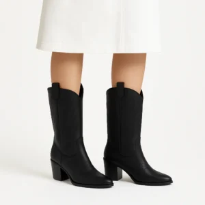 Black Low Heel Suede Boots Women Knee High