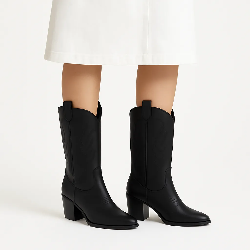 Black Low Heel Suede Boots Women Knee High