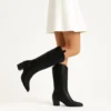 Black Low Heel Suede Boots Women Knee High