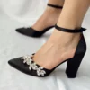 Black Rhinestone Block Heel Pumps for Women RA-8001