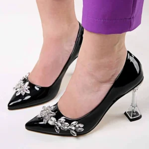 Black Shiny Rhinestone Stiletto Heels for Women RA-510