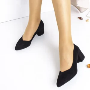 Black Suede Block Heel Pumps for Women RA-162