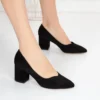 Black Suede Block Heel Pumps for Women RA-162