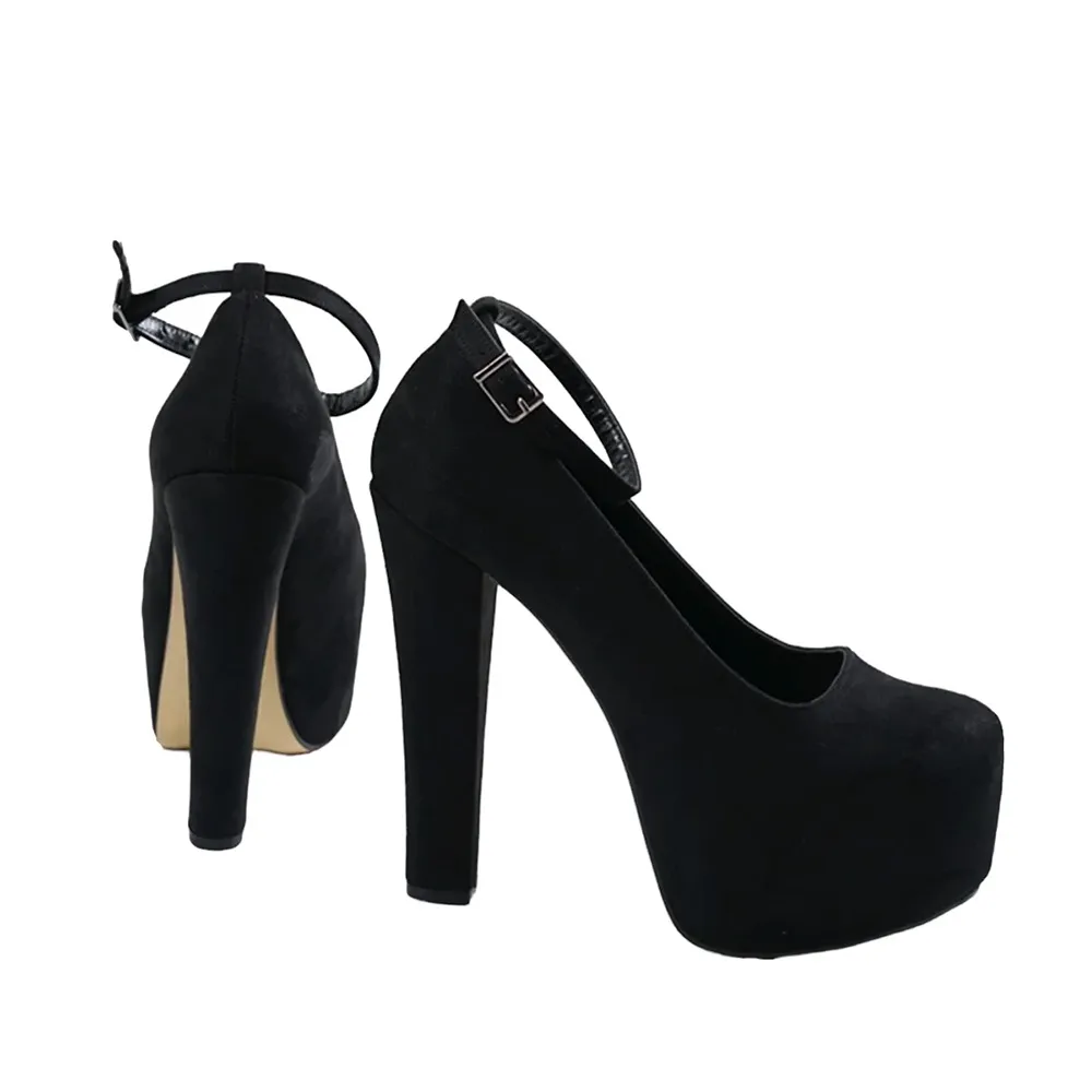 Black Suede Platform High Heel Shoes for Women RA-304