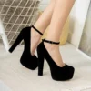 Black Suede Platform High Heel Shoes for Women RA-304