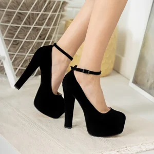 Black Suede Platform High Heel Shoes for Women RA-304