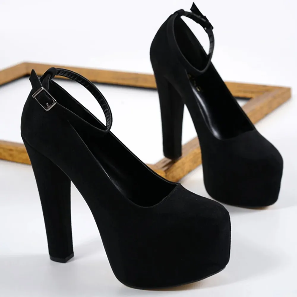 Black Suede Platform High Heel Shoes for Women RA-304