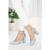 Blue Dressy Block Heel Ankle Strap Pumps RA-8030