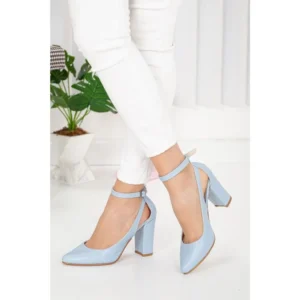 Blue Dressy Block Heel Ankle Strap Pumps RA-8030