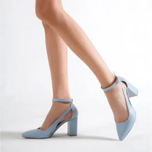 Blue Dressy Block Heel Ankle Strap Pumps RA-8030