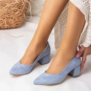Blue Suede Block Heel Pumps for Women RA-162