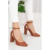 Brown Dressy Block Heel Ankle Strap Pumps RA-8030