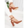 Brown Dressy Block Heel Ankle Strap Pumps RA-8030