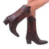 Brown Embroidered Western Boots for Women TU-04