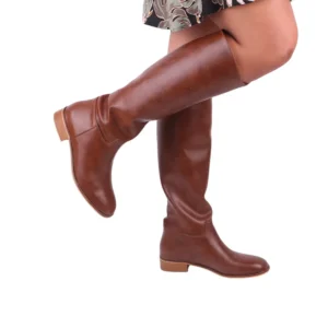 Brown Knee High Wide Calf Boots for Women TU-015