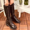 Brown Lace up Boots Women Knee High TU-011