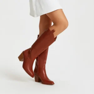 Brown Low Heel Suede Boots Women Knee High