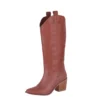 Brown Low Heel Suede Boots Women Knee High