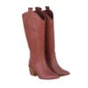 Brown Low Heel Suede Boots Women Knee High