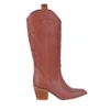 Brown Low Heel Suede Boots Women Knee High